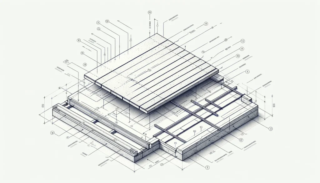 DALL·E 2024 06 10 17.50.10 A schematic diagram illustrating a simple flat concrete slab roof on a white background. The diagram should be clean and simple showing the basic str 1024x585 - سقف دال بتنی تخت ساده